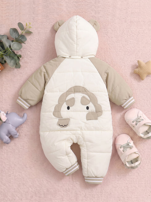 Cute Puppy Chips Embroidered Hooded Sleepsuit