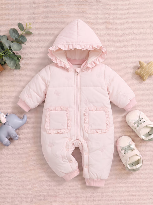 Butterfly Garden Embroidered Hooded Sleepsuit (Pink)