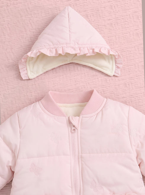Butterfly Garden Embroidered Hooded Sleepsuit (Pink)