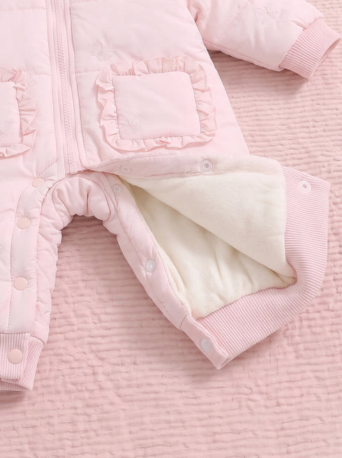 Butterfly Garden Embroidered Hooded Sleepsuit (Pink)