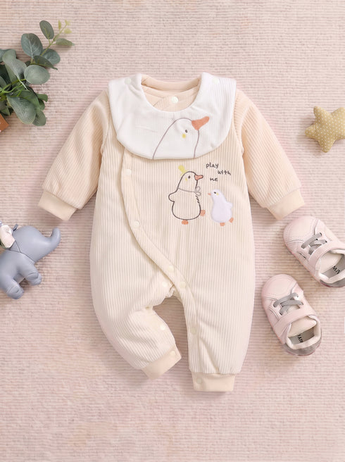 Cute Ducks Padded Sleepsuit with Matching Bib