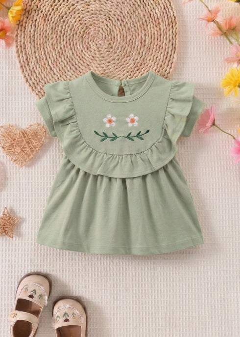Sage Green Floral Embroidered Frock Set