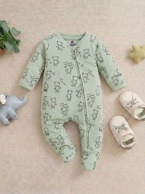 Teddy Bear Interlock Footed Sleepsuit