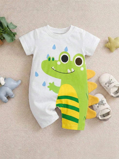 Little Dino Baby Buttoned Romper
