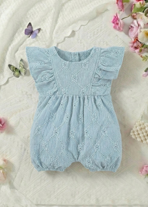 Pastel Blue Structured Frill Romper