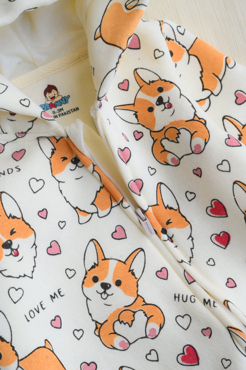 Corgi Love Fleece Hooded Sleepsuit