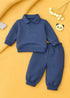 Jacquard Knit Polo Tracksuit Set (Navy)