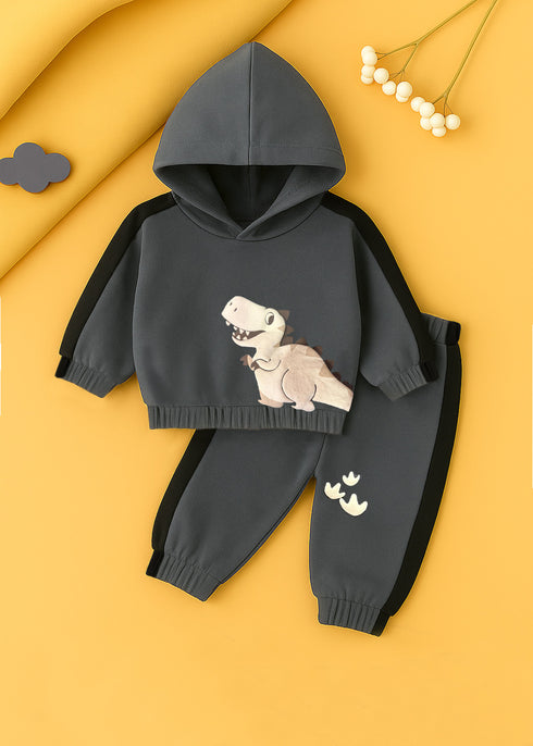 Little Dino Printed Fleece Hooded Set