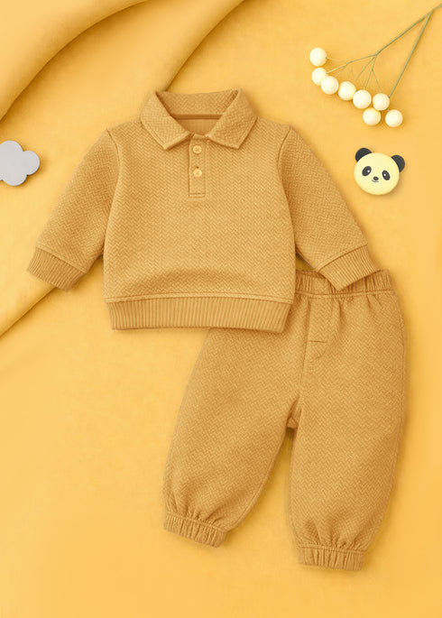 Jacquard Knit Polo Tracksuit Set (Beige)