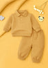 Jacquard Knit Polo Tracksuit Set (Beige)