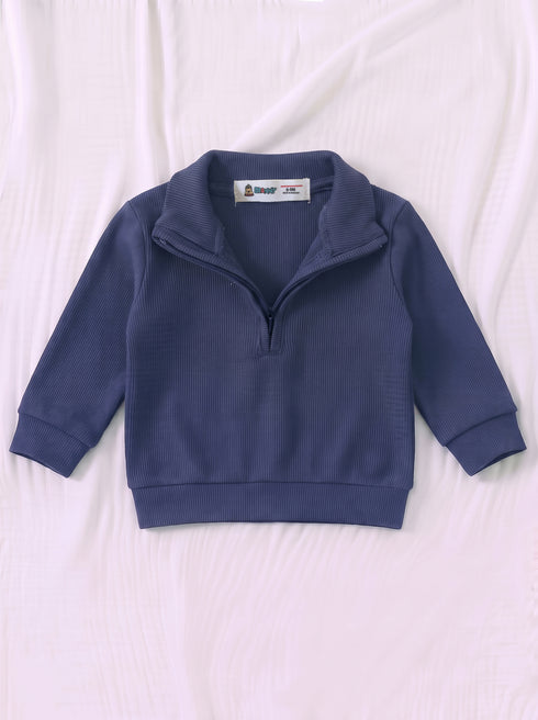 Ribbed High Neck Set (Navy Blue)