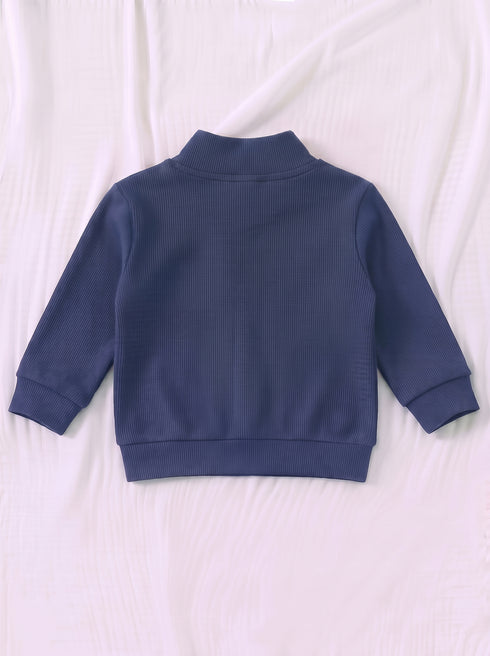 Ribbed High Neck Set (Navy Blue)