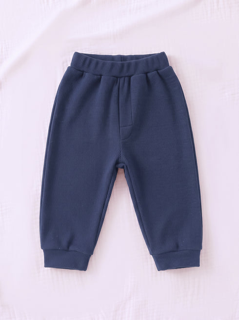Ribbed High Neck Set (Navy Blue)
