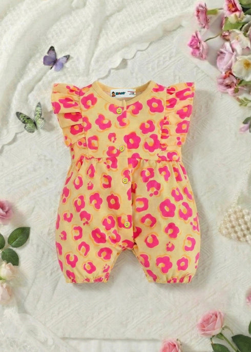 Ruffle Sleeve Floral Buttoned-Up Romper