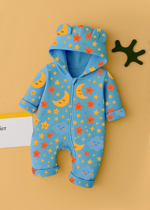 Moon & Stars Fleece Hooded Sleepsuit