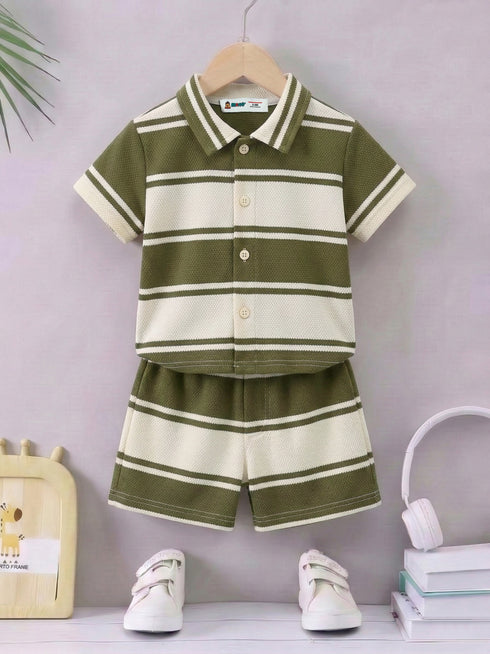 Olive Horizon Striped Button-Down Shirt Set