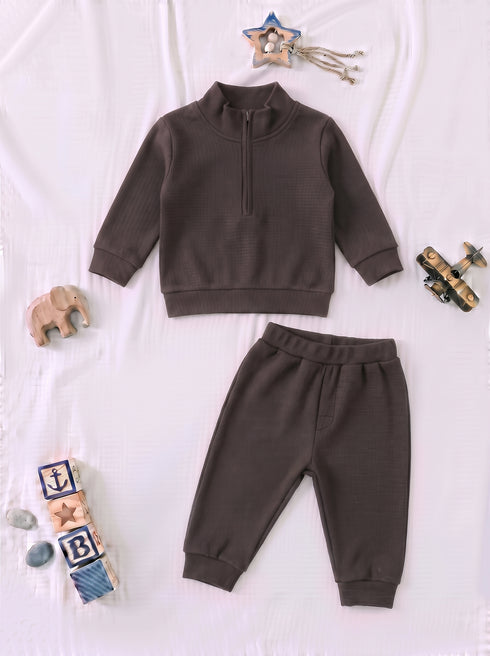 Ribbed High Neck Set (Chocolate Brown)