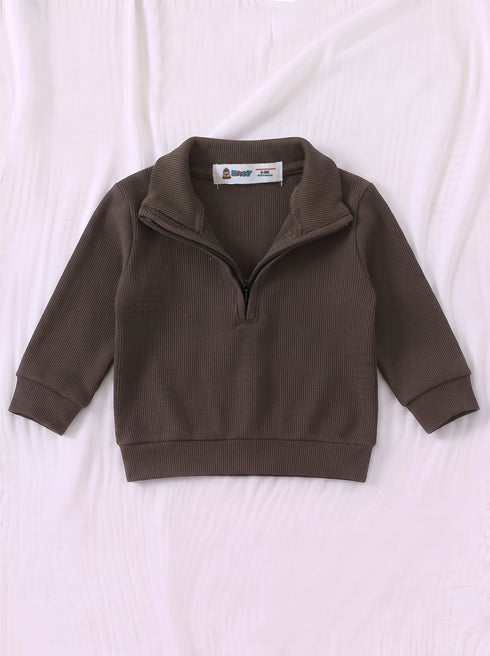Ribbed High Neck Set (Chocolate Brown)