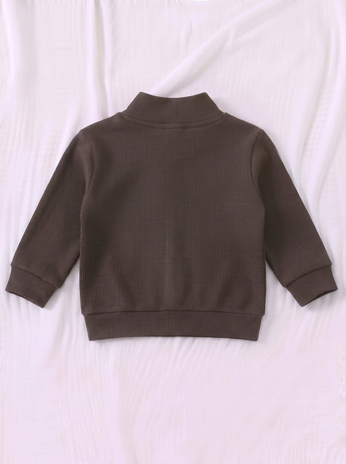 Ribbed High Neck Set (Chocolate Brown)