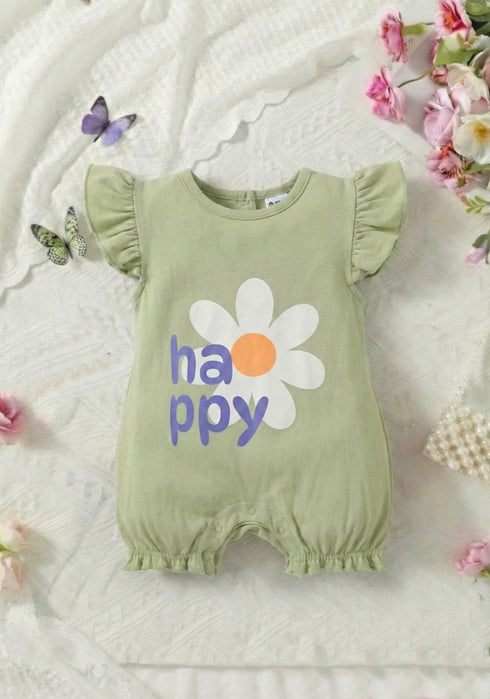 Frill Cap Sleeve Buttoned Romper