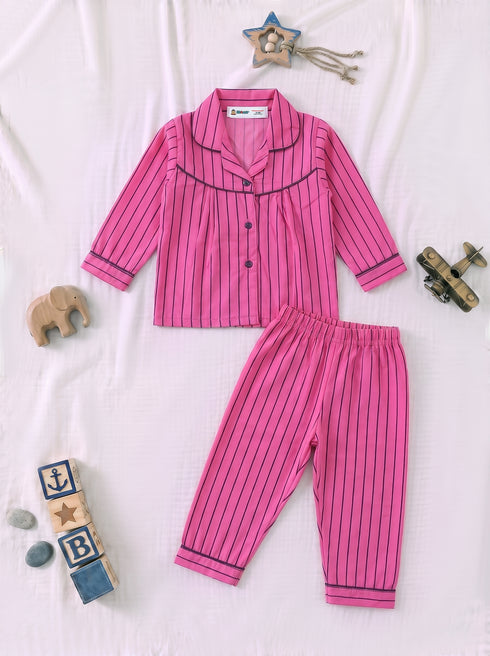 Fuchsia Striped Night Suit Set
