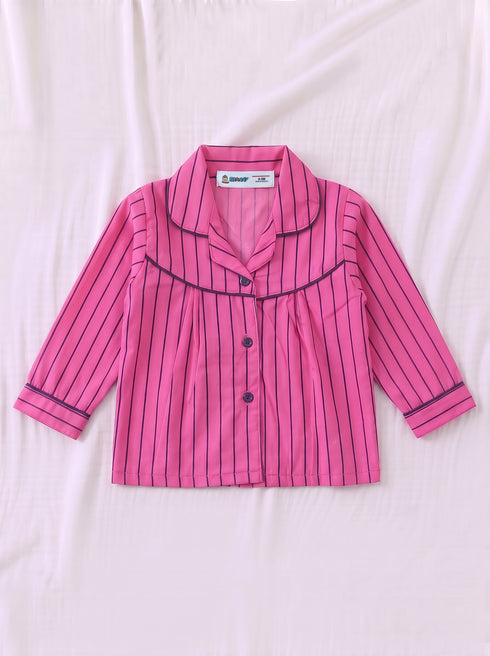 Fuchsia Striped Night Suit Set