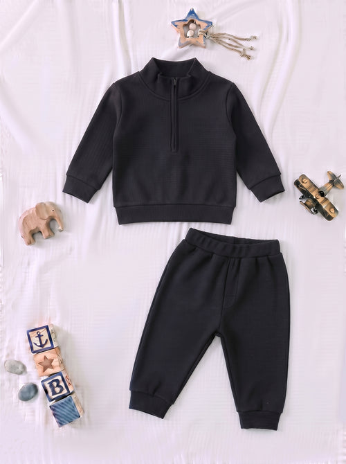 Ribbed High Neck Set (Black)