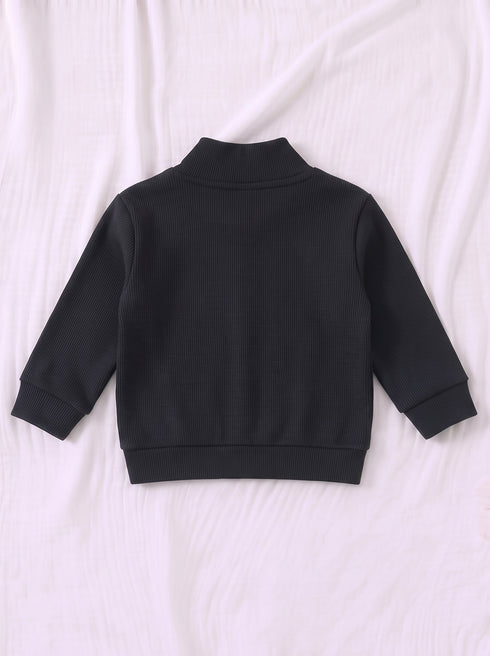 Ribbed High Neck Set (Black)