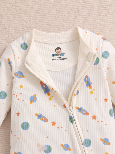 Space Rocket & Planet Printed Drop Needle Sleepsuit