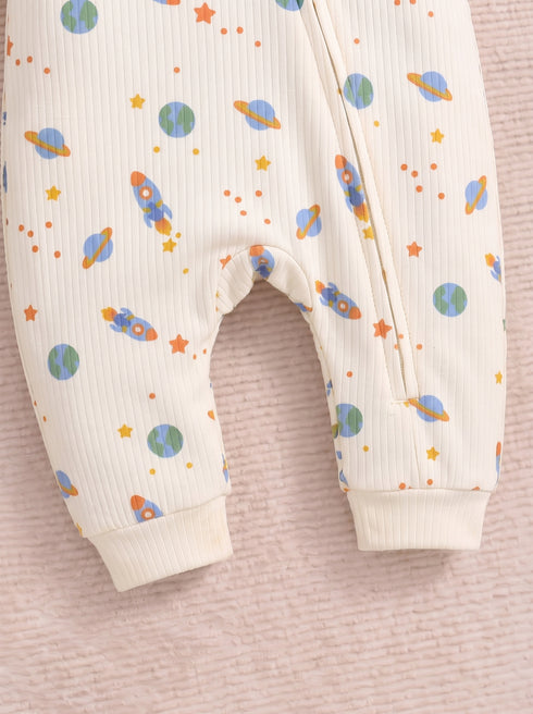 Space Rocket & Planet Printed Drop Needle Sleepsuit