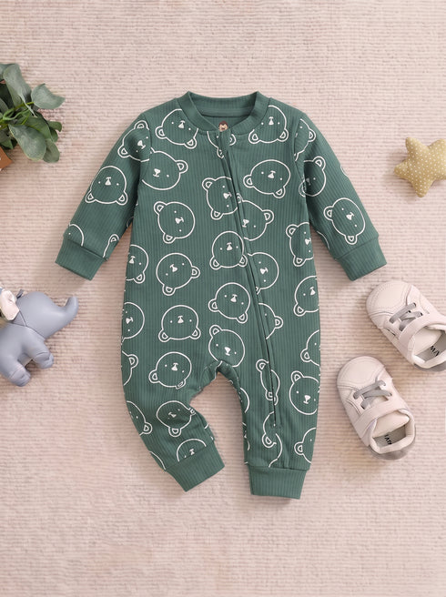 Bear Printed Drop Needle Sleepsuit