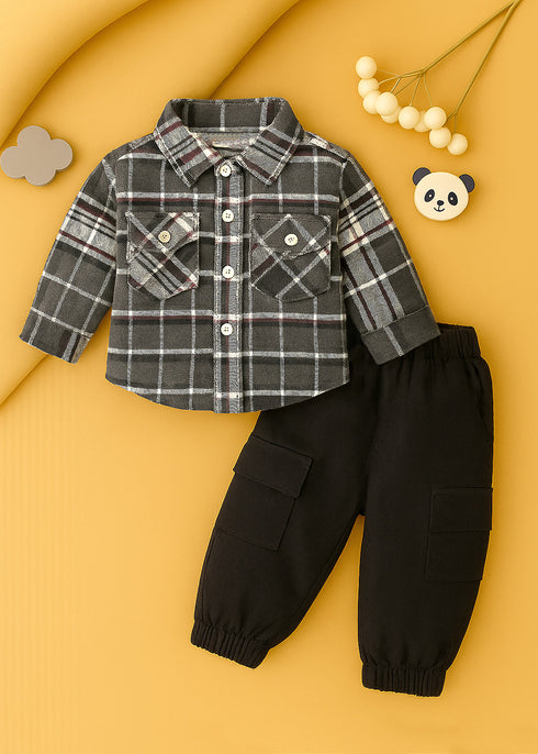 Plaid Flannel Shirt & Twill Cargo Pants Set