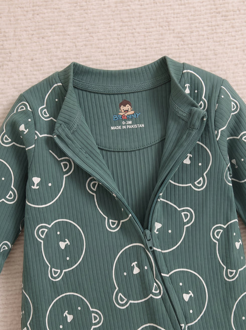 Bear Printed Drop Needle Sleepsuit