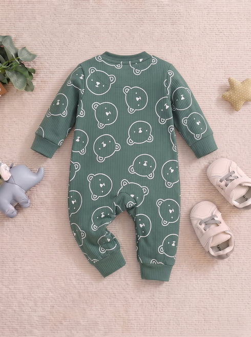 Bear Printed Drop Needle Sleepsuit