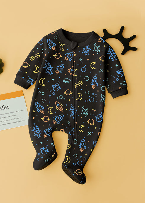 Space-Themed Fleece Footed Sleepsuit