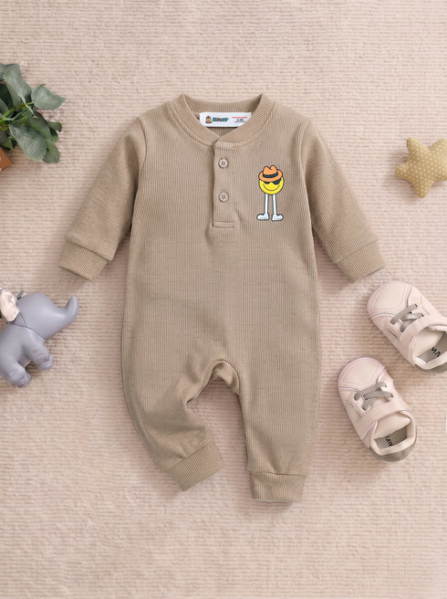 Playful Ribbed Henley Sleepsuit (Heather Brown)