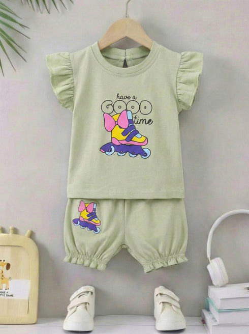 Good Time Ruffle Sleeve Interlock Short Set