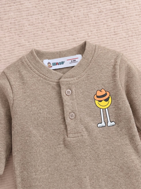Playful Ribbed Henley Sleepsuit (Heather Brown)