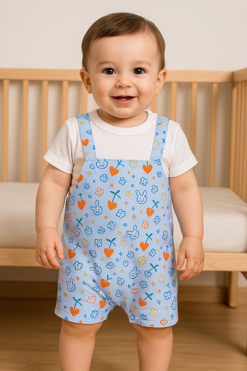 Off White Patterned Dungaree Romper