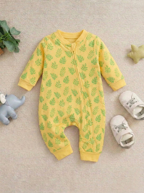Leaf Printed Interlock Sleepsuit