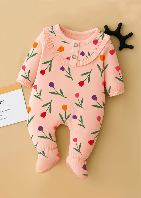 Tulip Garden Frill Buttoned Interlock Sleepsuit