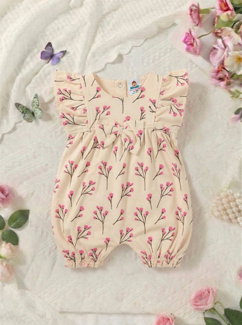 Sweet Bloom Bow Detail Frill Romper