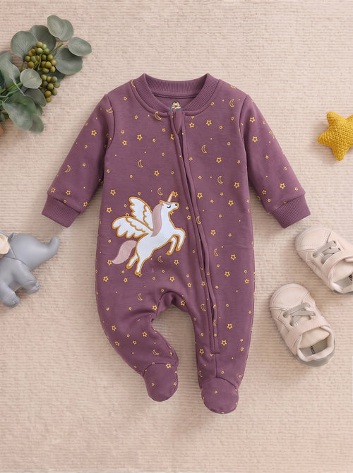 Moonlit Unicorn Printed Fleece Footed Sleepsuit