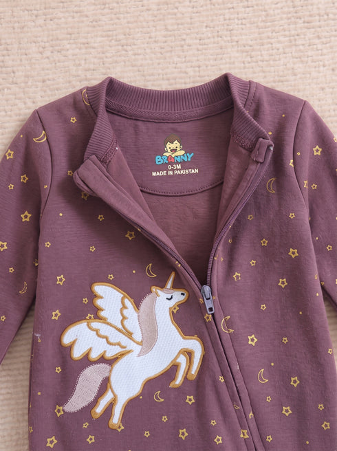 Moonlit Unicorn Printed Fleece Footed Sleepsuit