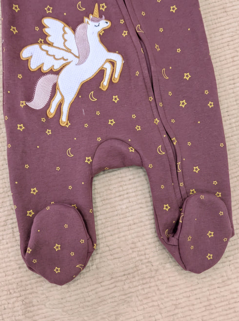 Moonlit Unicorn Printed Fleece Footed Sleepsuit