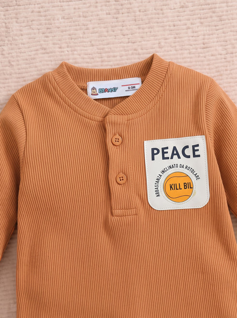 Playful Ribbed Henley Sleepsuit (Rust)