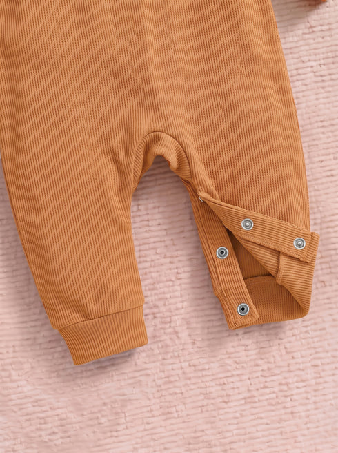 Playful Ribbed Henley Sleepsuit (Rust)