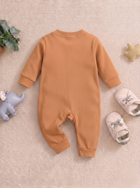 Playful Ribbed Henley Sleepsuit (Rust)