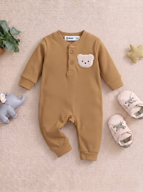 Playful Ribbed Henley Sleepsuit (Rust Brown)