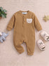 Playful Ribbed Henley Sleepsuit (Rust Brown)